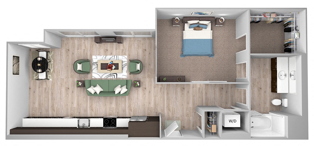 Floor plan for studio, 1 bath, 711 sqft